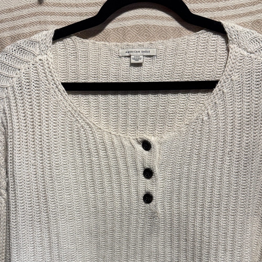 American Eagle Outfitters Cream Knit Henley Sweater - Picture 3 of 6